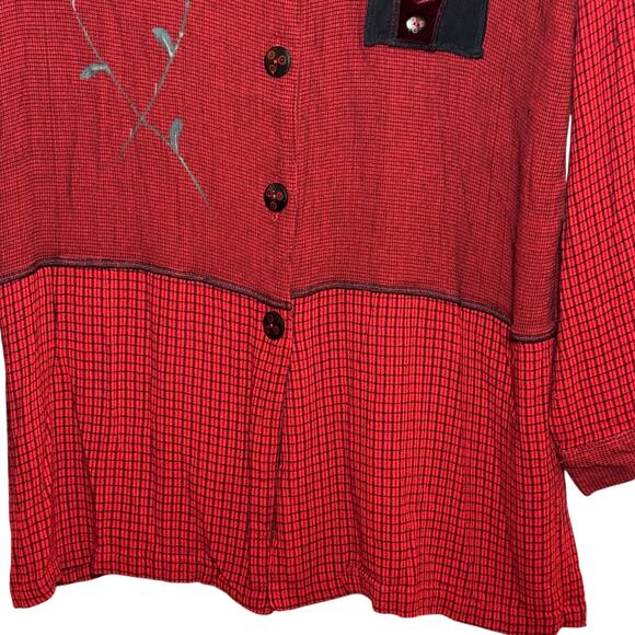 1990's Alexandria Pierce Size Large Patchwork Embroidered Hand Painted Blouse - Picture 6 of 8